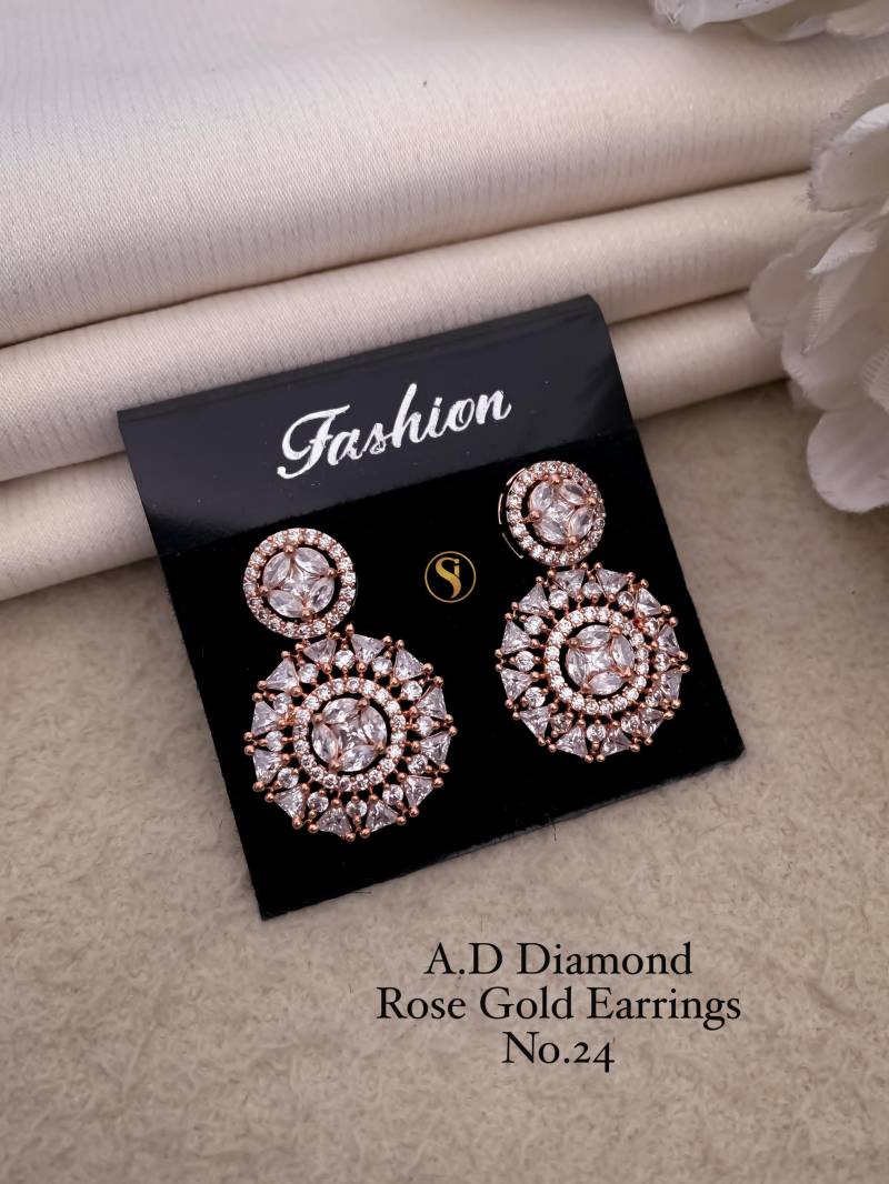 AD Diamond Silver And Rose Gold Earrings 9 (25 Pcs)