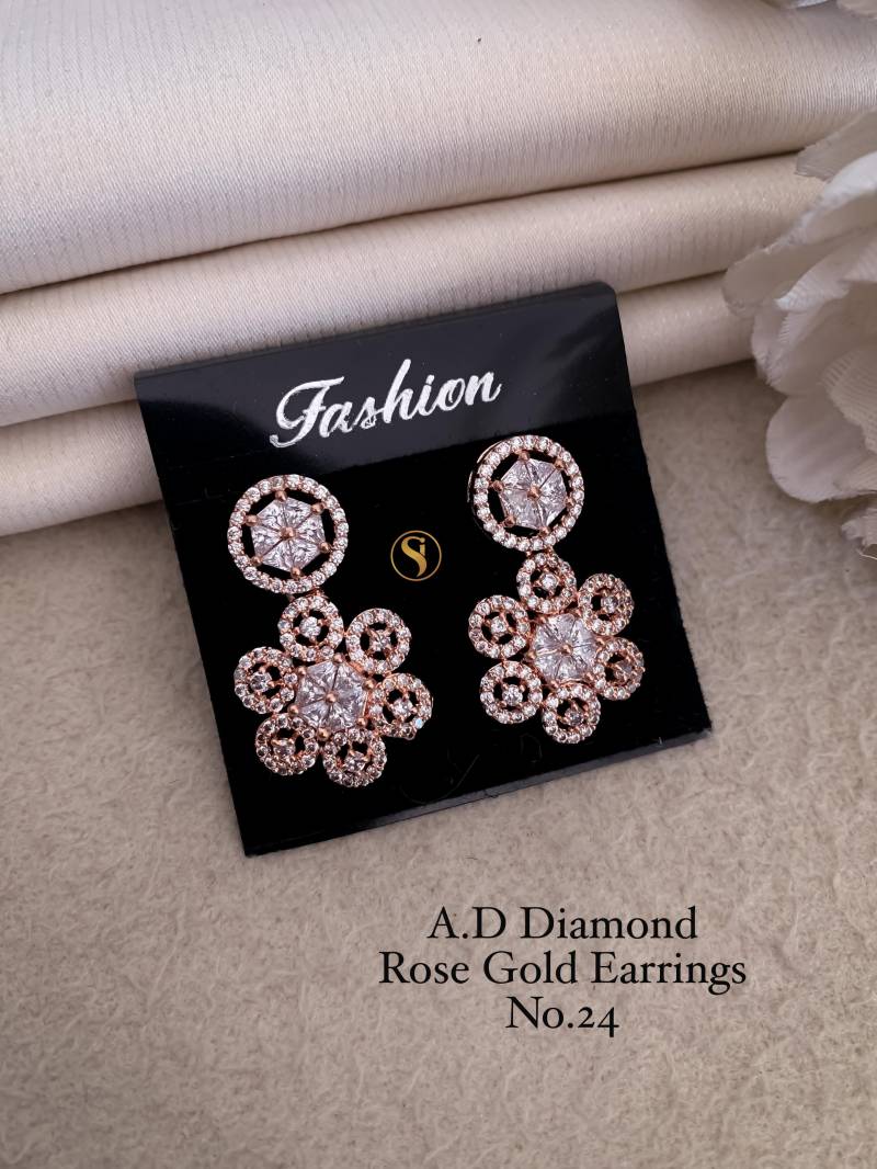 AD Diamond Silver And Rose Gold Earrings 9 (25 Pcs)