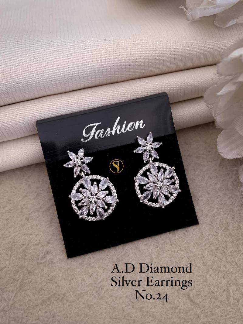 AD Diamond Silver And Rose Gold Earrings 9 (25 Pcs)