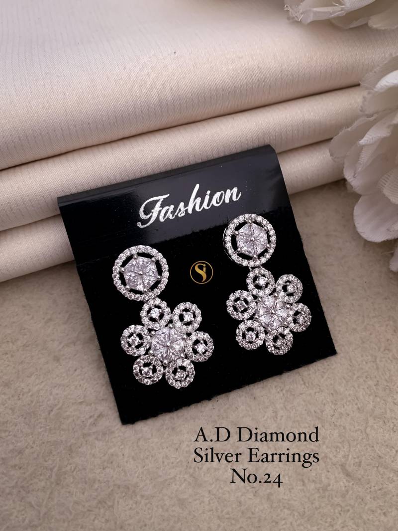 AD Diamond Silver And Rose Gold Earrings 9 (25 Pcs)