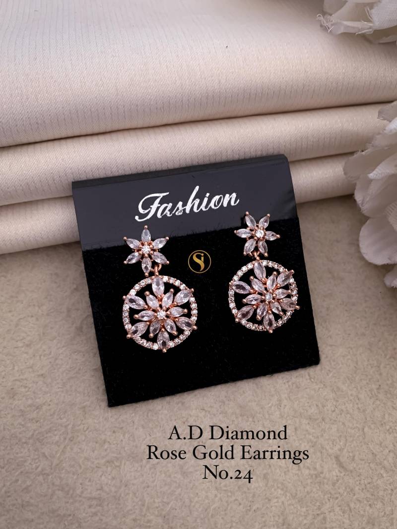 AD Diamond Silver And Rose Gold Earrings 9 (25 Pcs)
