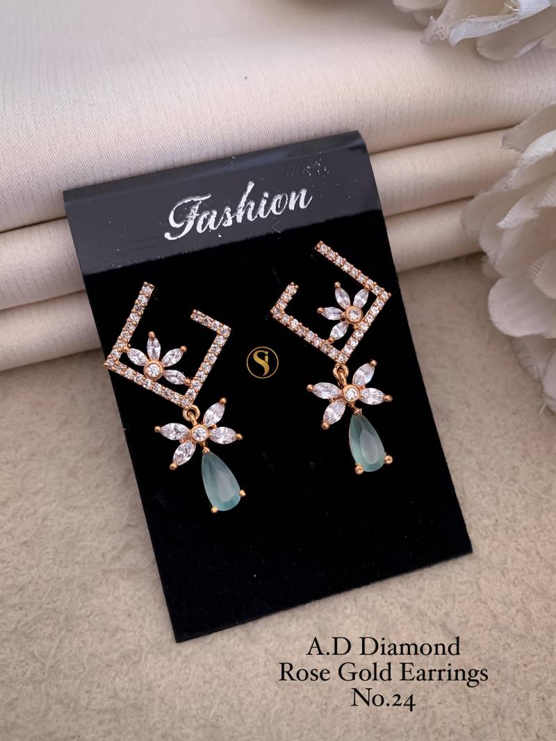 AD Diamond Silver And Rose Gold Earrings 9 (25 Pcs)
