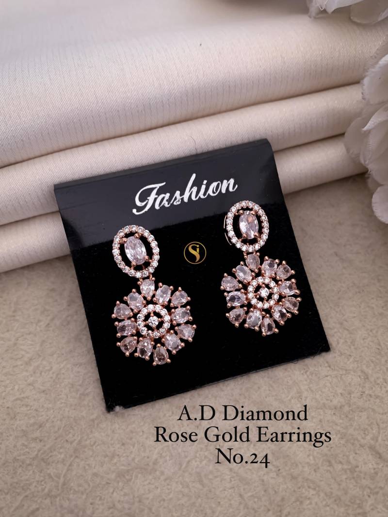 AD Diamond Silver And Rose Gold Earrings 9 (25 Pcs)