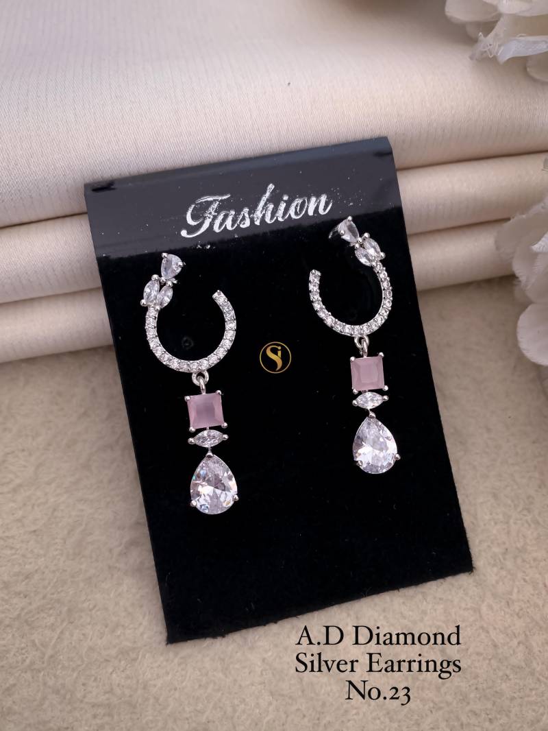 AD Diamond Silver And Rose Gold Earrings 9 (25 Pcs)
