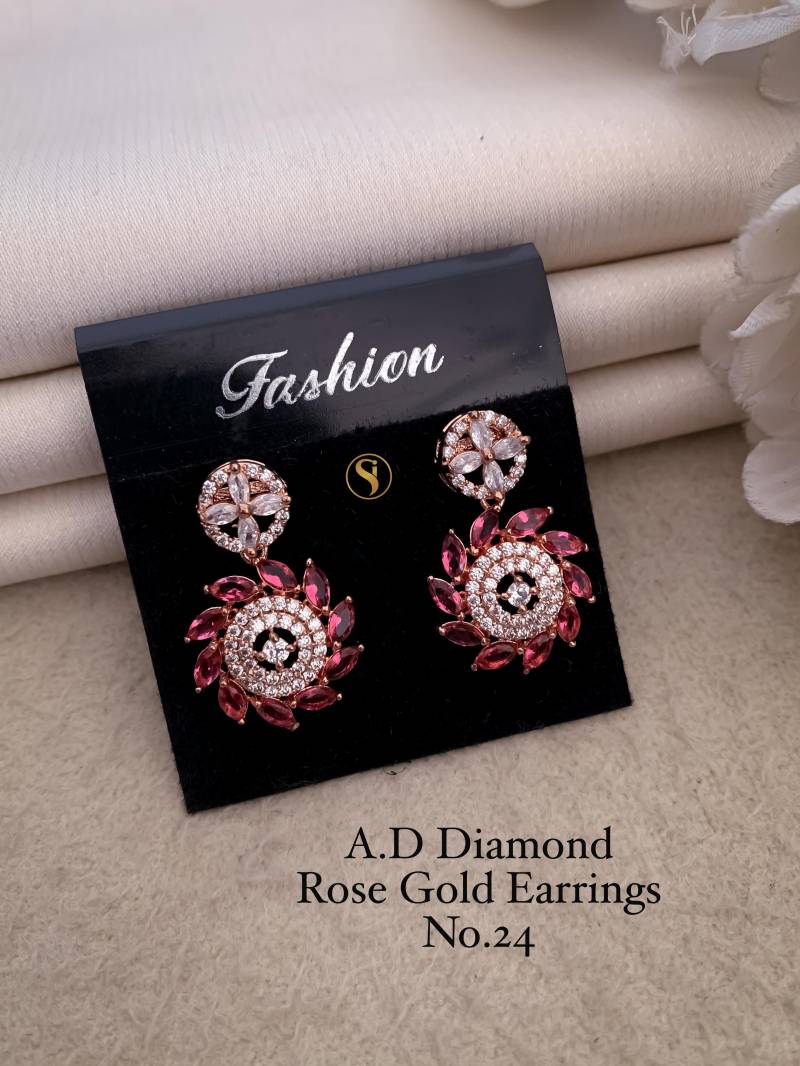 AD Diamond Silver And Rose Gold Earrings 9 (25 Pcs)