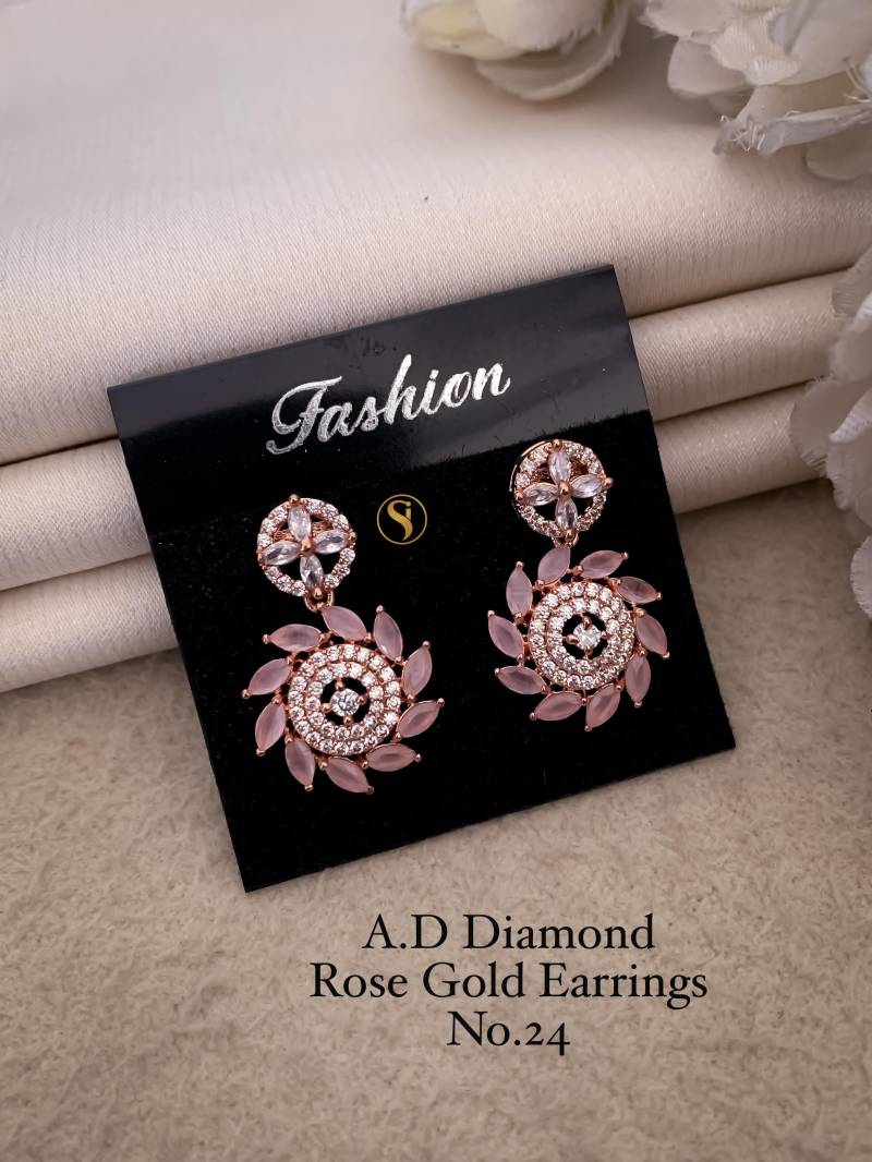 AD Diamond Silver And Rose Gold Earrings 9 (25 Pcs)