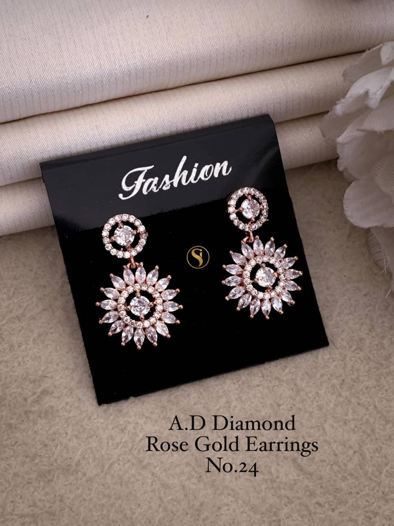 AD Diamond Silver And Rose Gold Earrings 9 (25 Pcs)