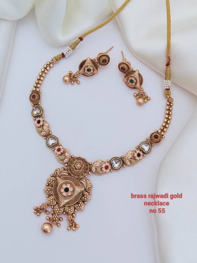 Brass Rajwadi Gold Necklace 15 (11 Pcs)