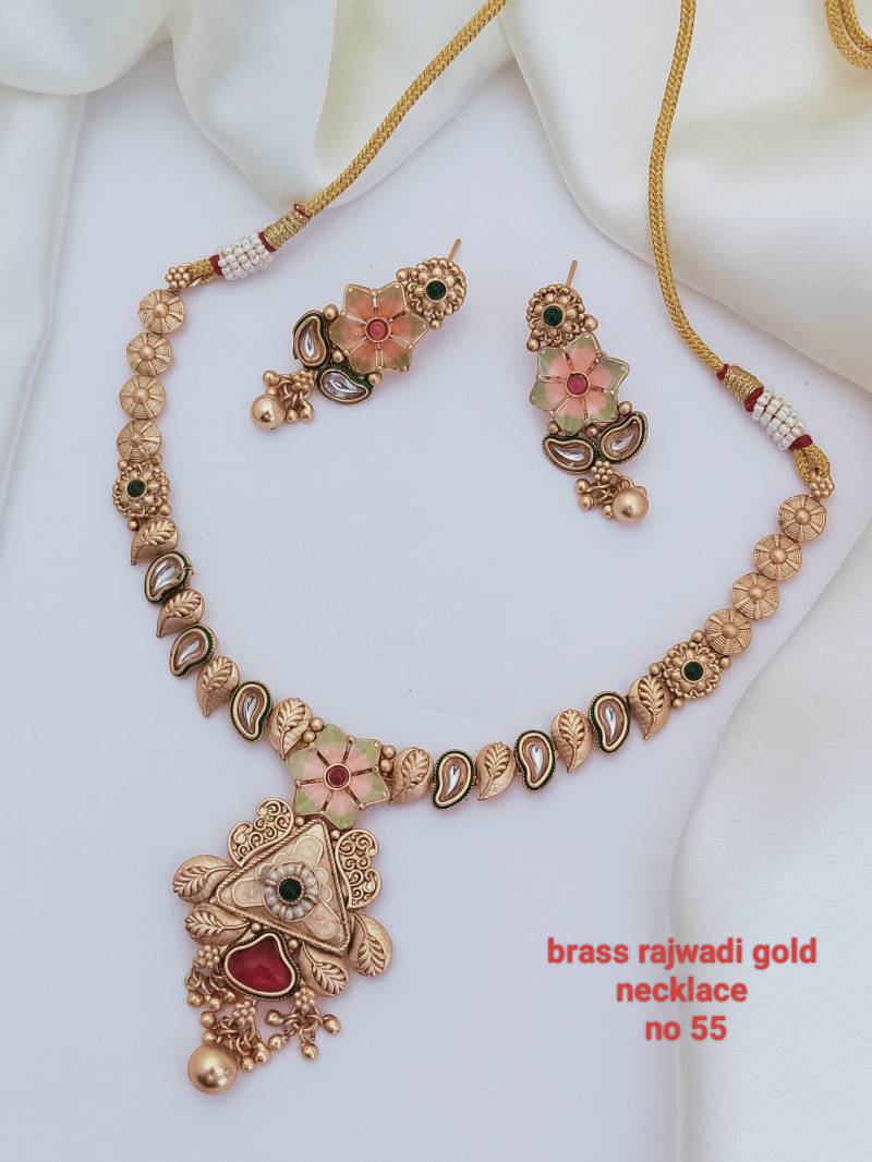 Brass Rajwadi Gold Necklace 15 (11 Pcs)