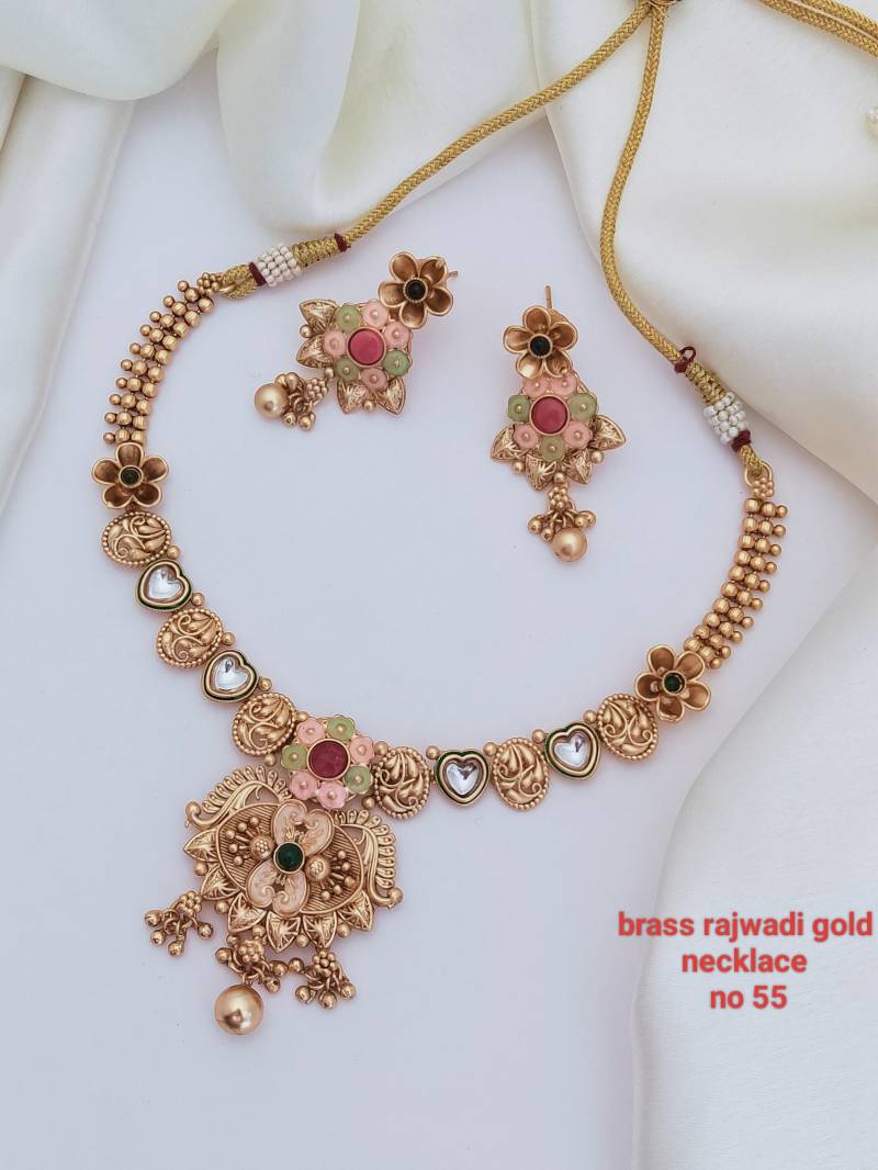 Brass Rajwadi Gold Necklace 15 (11 Pcs)
