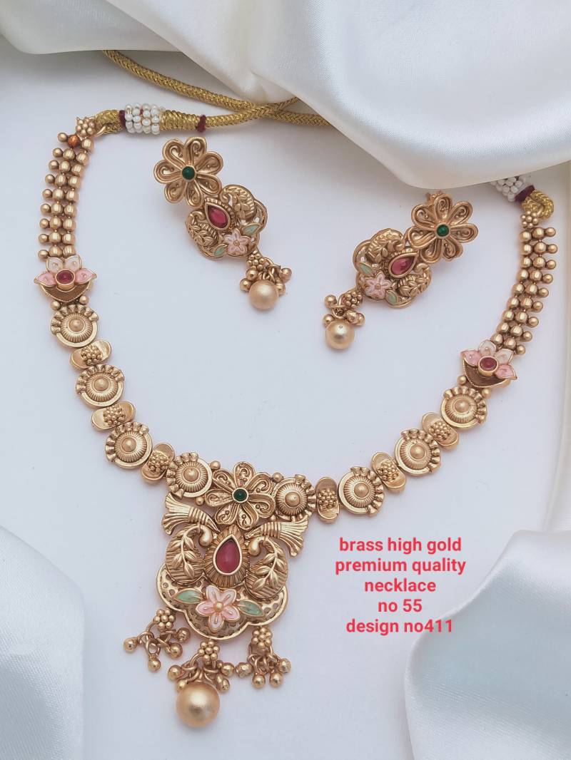 Brass Rajwadi Gold Necklace 15 (11 Pcs)