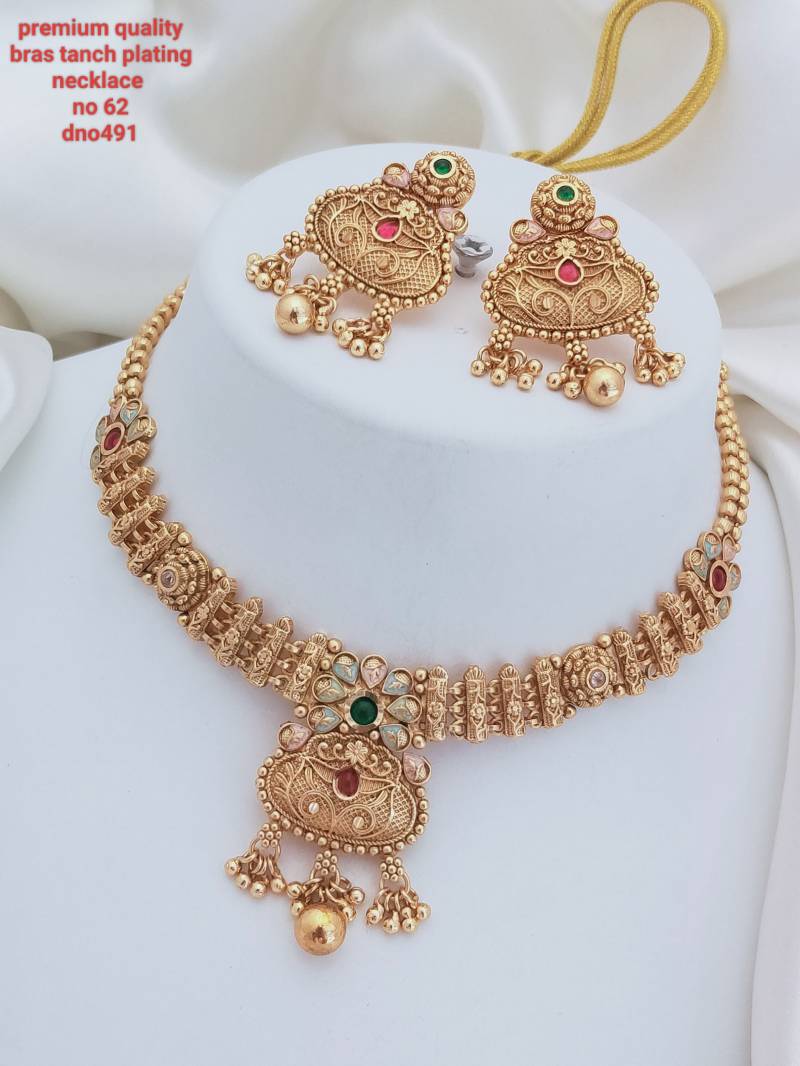Brass Rajwadi Gold Necklace 16 (11 Pcs)