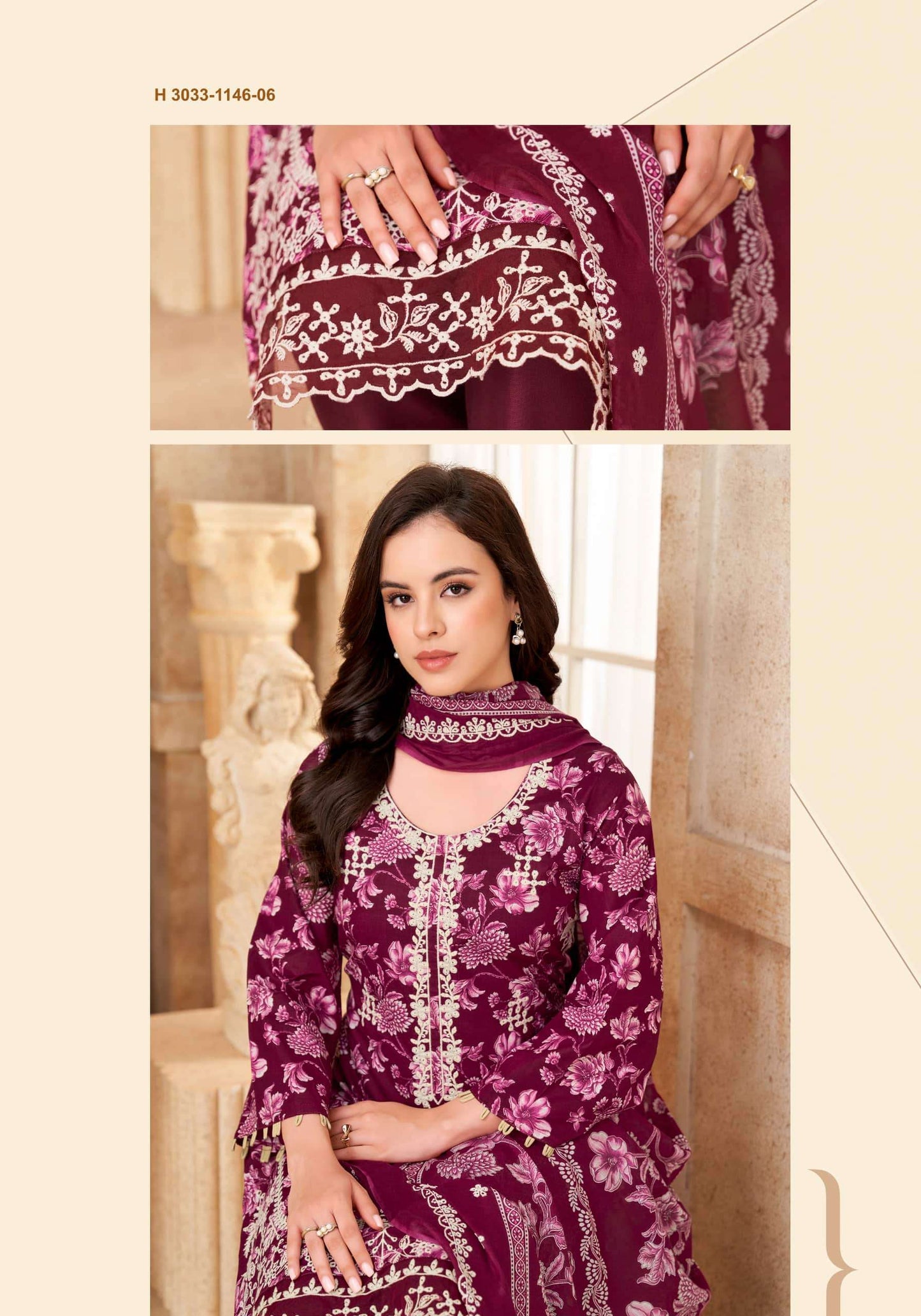 Alok Suit Libas E Noor Pure Cambric Cotton Dress Material
