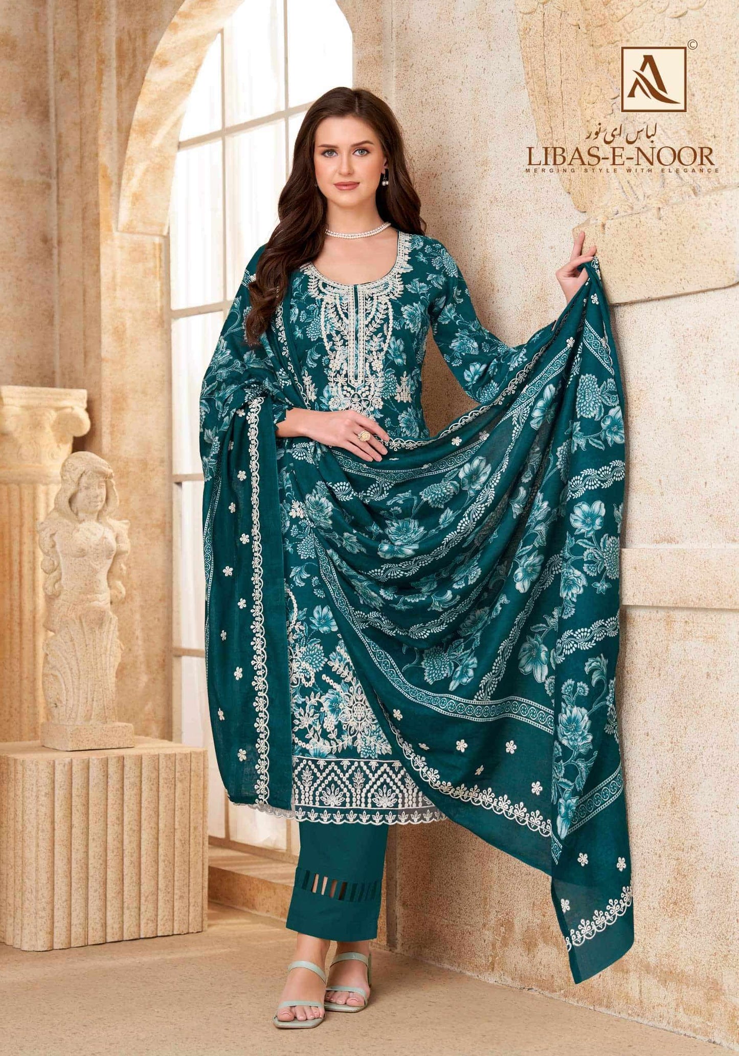 Alok Suit Libas E Noor Pure Cambric Cotton Dress Material