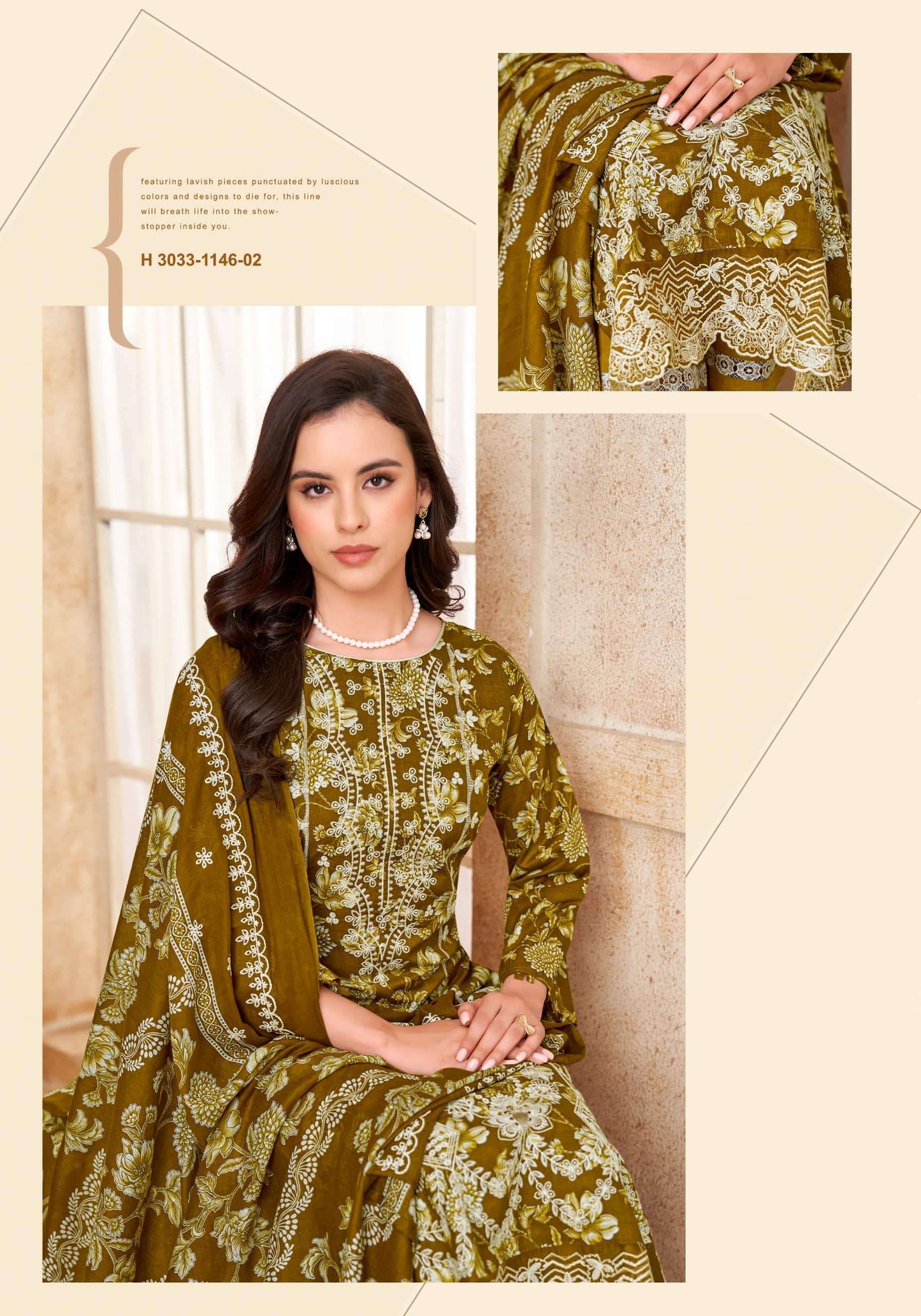 Alok Suit Libas E Noor Pure Cambric Cotton Dress Material