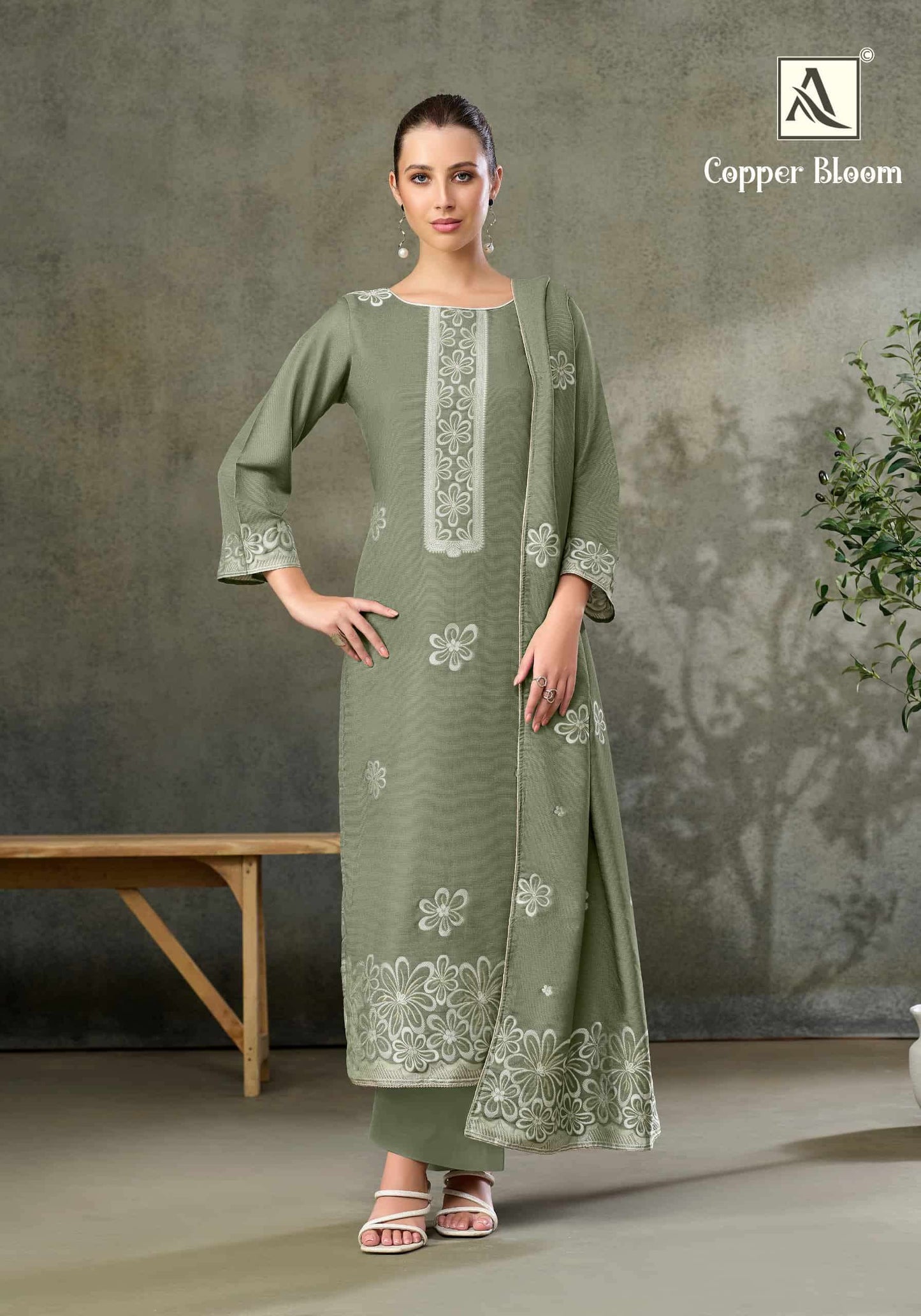 Alok Suit Copper Bloom Linen Designer Dress Material