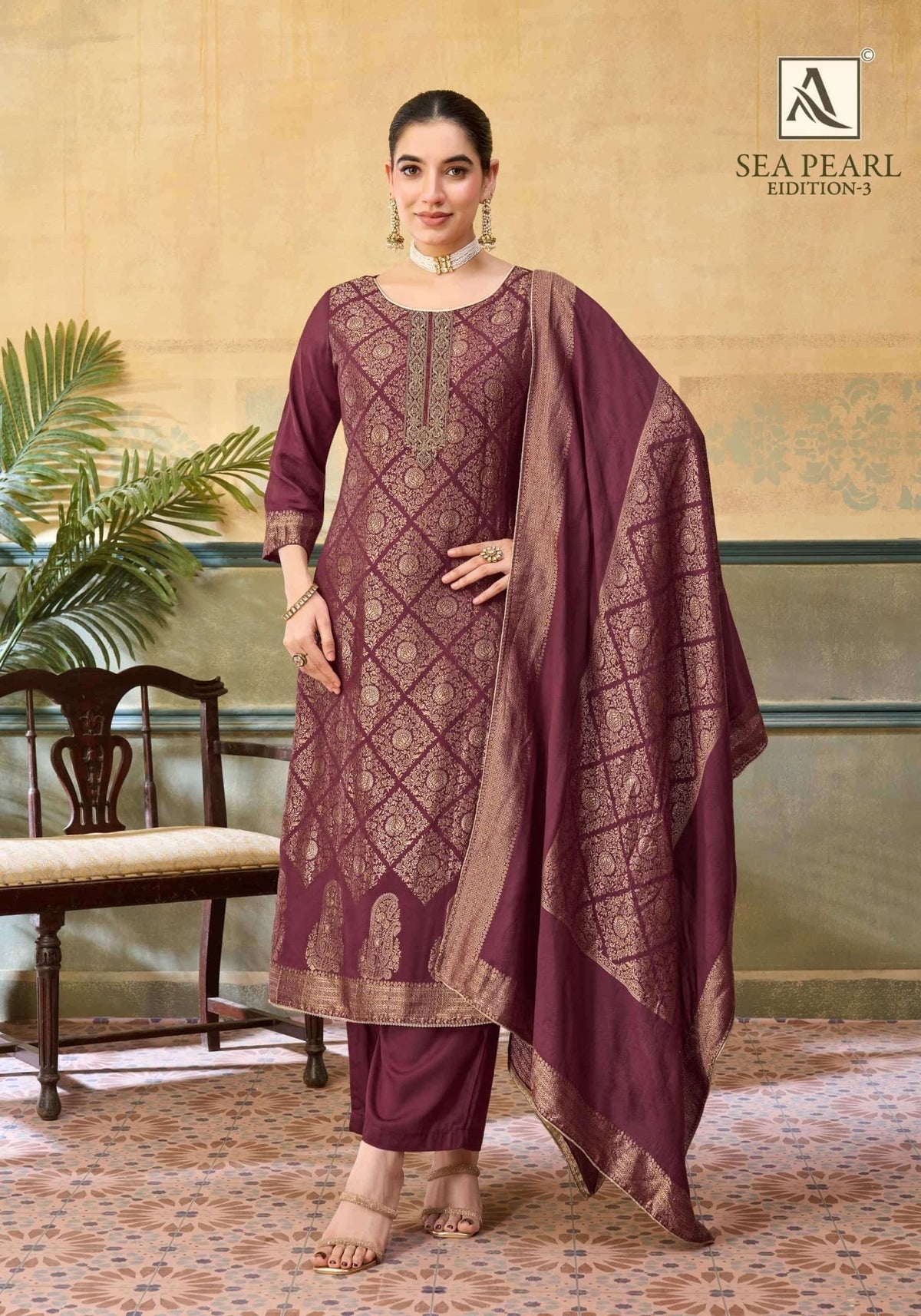 Alok Suit Sea Pearl Edition 3 Premium Viscose Muslin Jacquard Dress Material - Amrah Wholesale