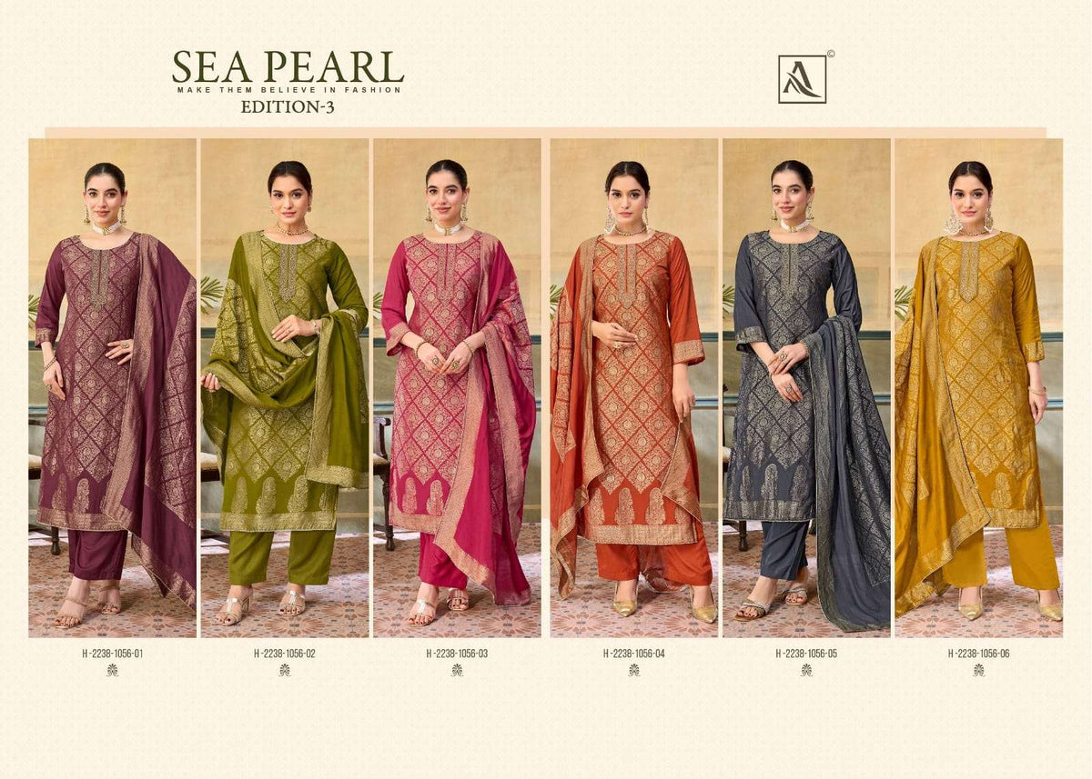 Alok Suit Sea Pearl Edition 3 Premium Viscose Muslin Jacquard Dress Material - Amrah Wholesale