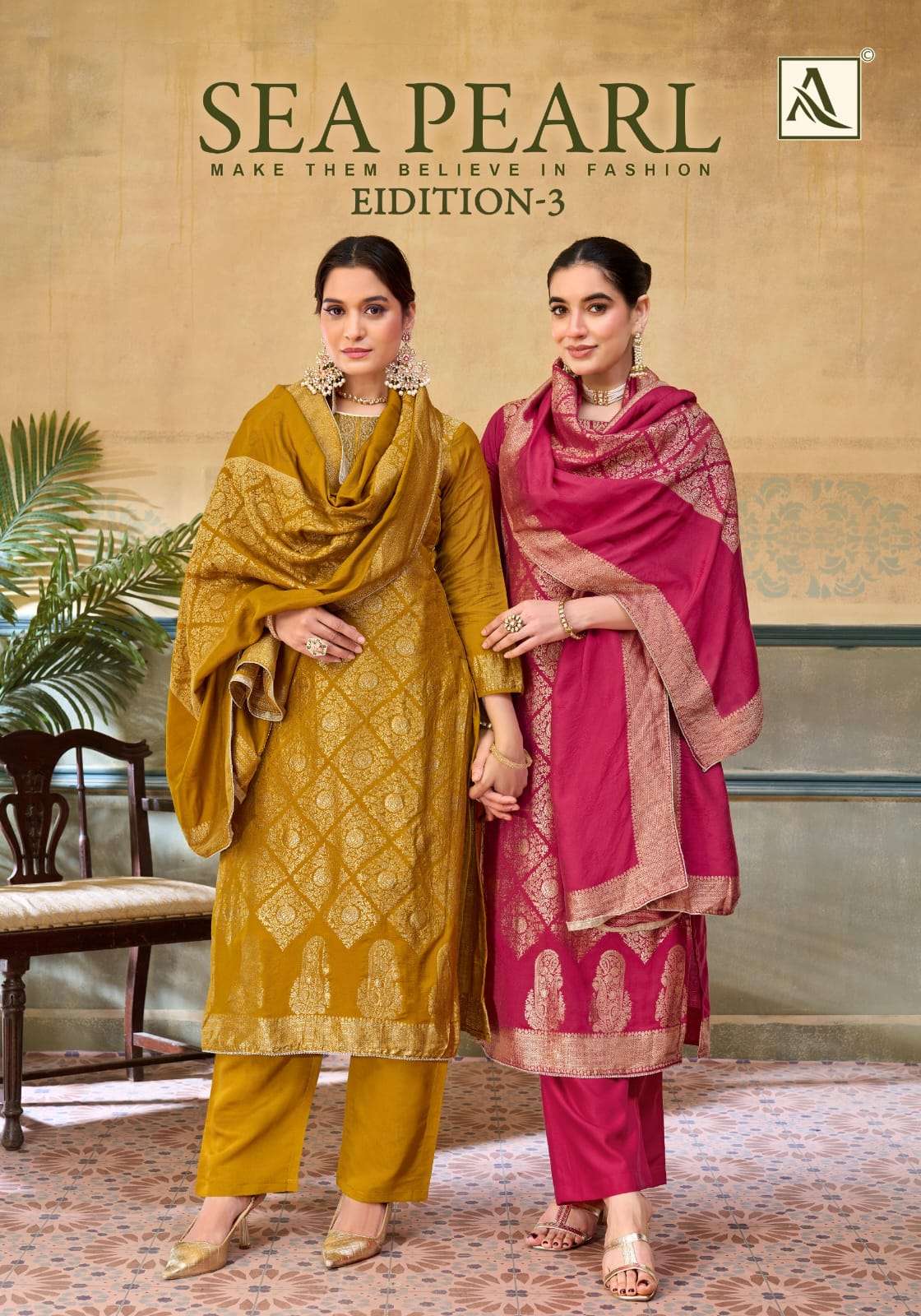 Alok Suit Sea Pearl Edition 3 Premium Viscose Muslin Jacquard Dress Material - Amrah Wholesale