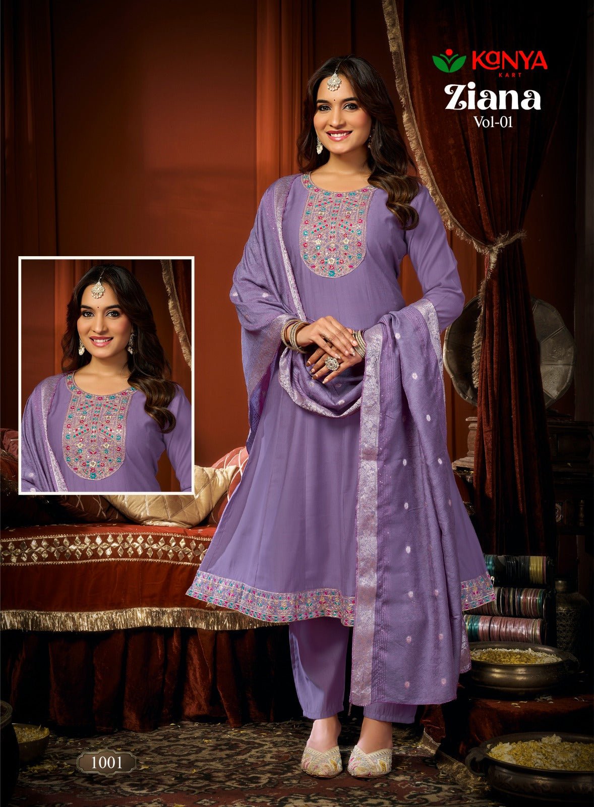 Amrah Kanya Zianna Vol 1 Vertican Embroidered Kurti Pant Dupatta Set - Amrah Wholesale