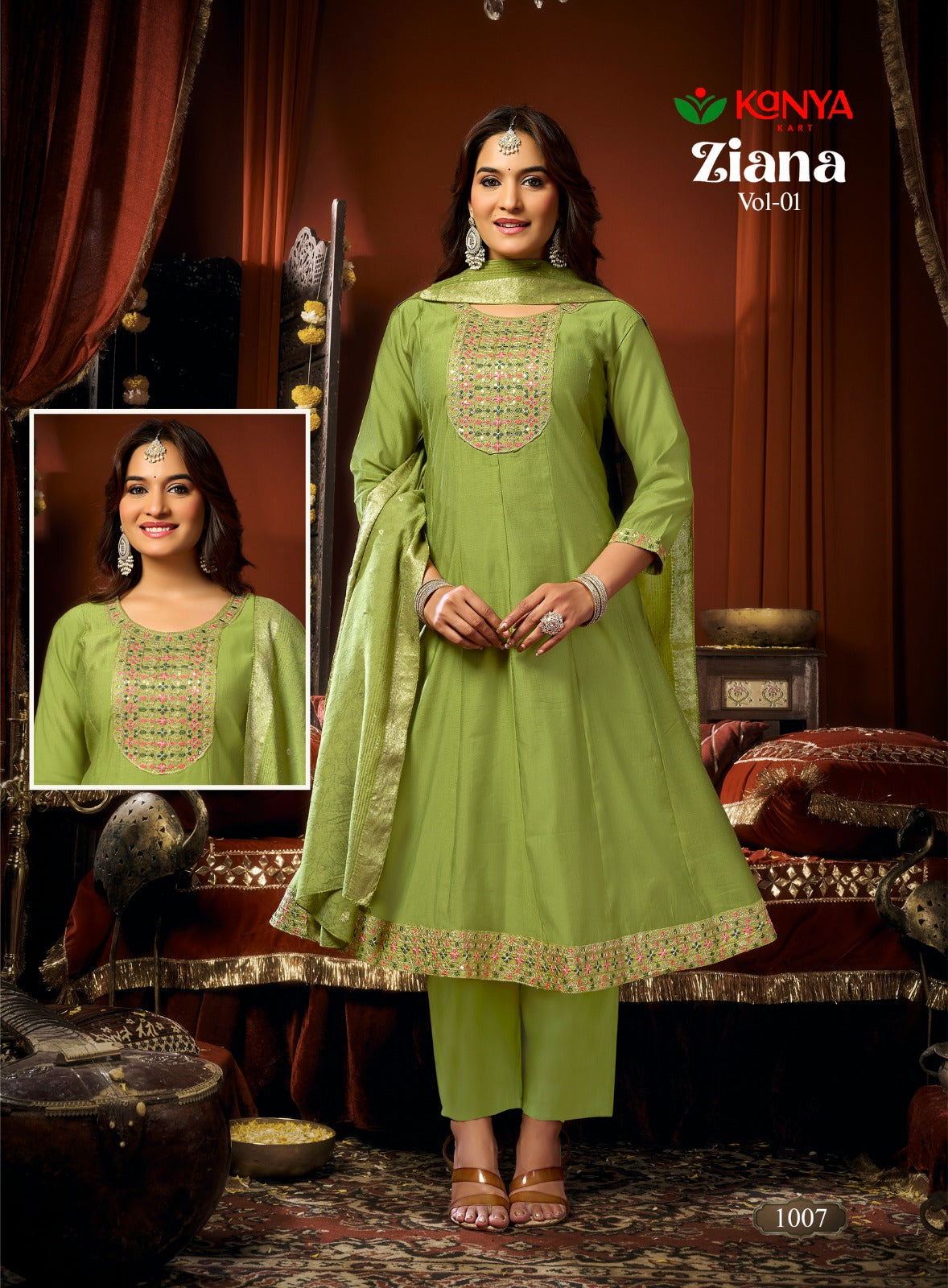 Amrah Kanya Zianna Vol 1 Vertican Embroidered Kurti Pant Dupatta Set