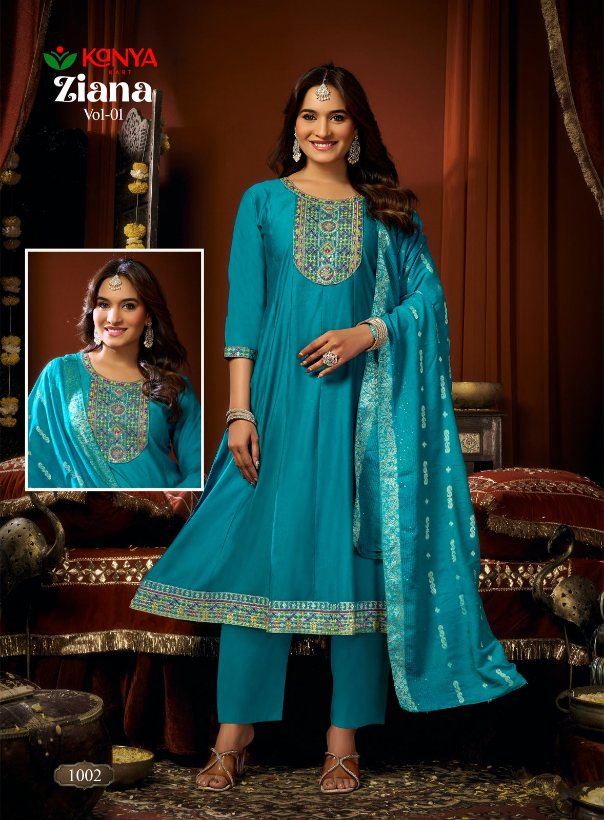 Amrah Kanya Zianna Vol 1 Vertican Embroidered Kurti Pant Dupatta Set