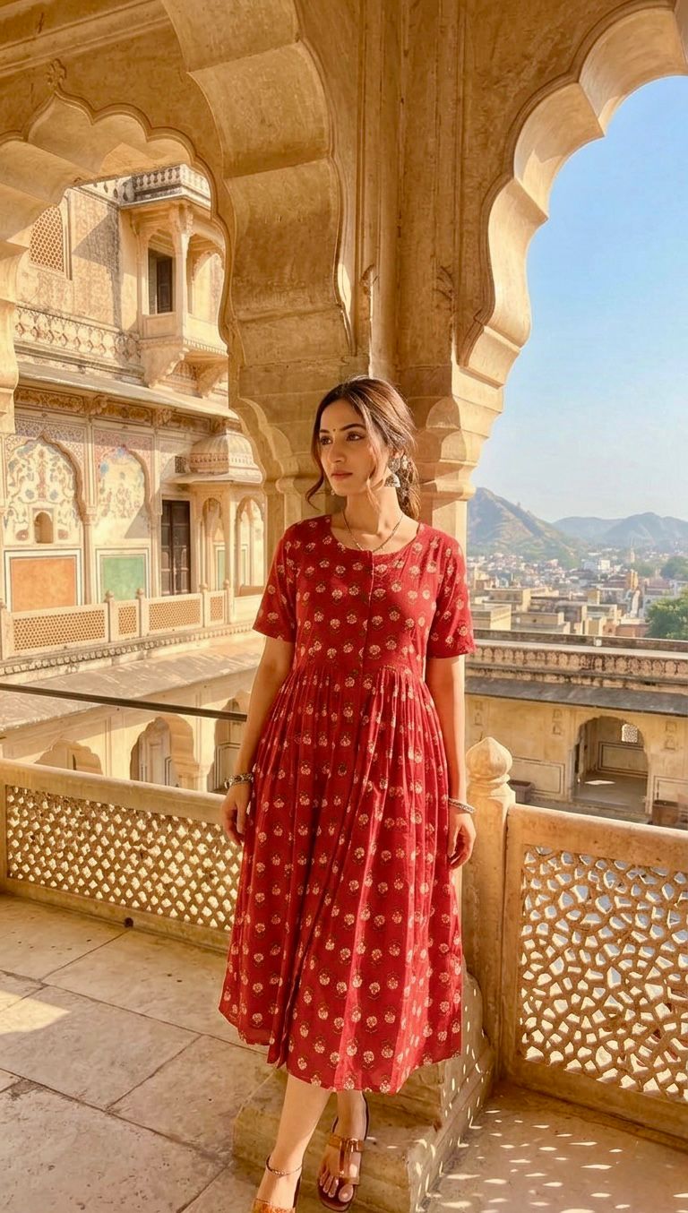 Amrah Wholesale Naisha K 1060 Cotton Printed Midi One Piece Dress - Amrah Wholesale