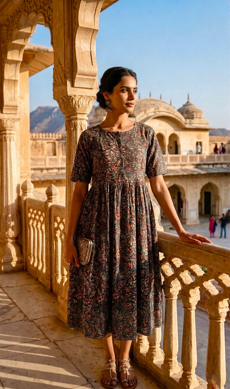 Amrah Wholesale Naisha K 1060 Cotton Printed Midi One Piece Dress - Amrah Wholesale
