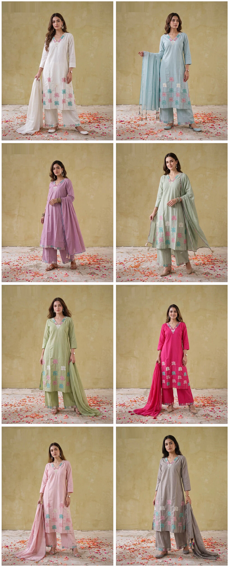 Amrah Wholesale Naisha K 1135 Mul Cotton Embroidered Kurti Pant Dupatta Set