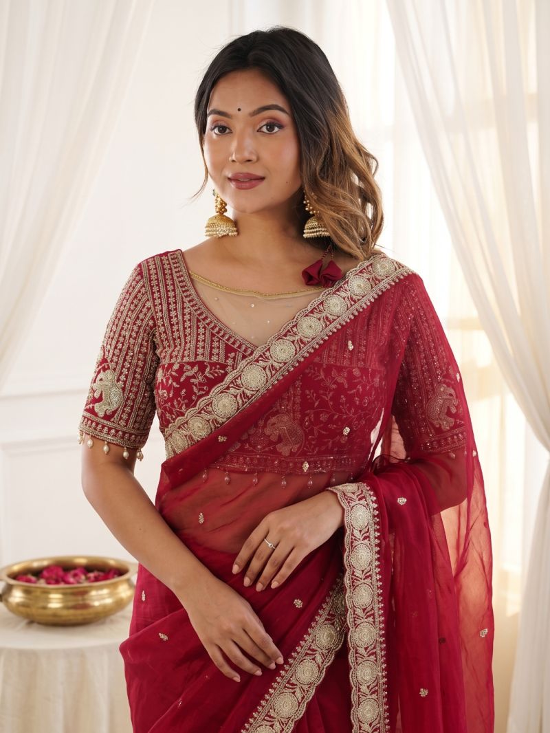Amrah Wholesale VT 900 T Pure Fandy Satin Embroidered Saree