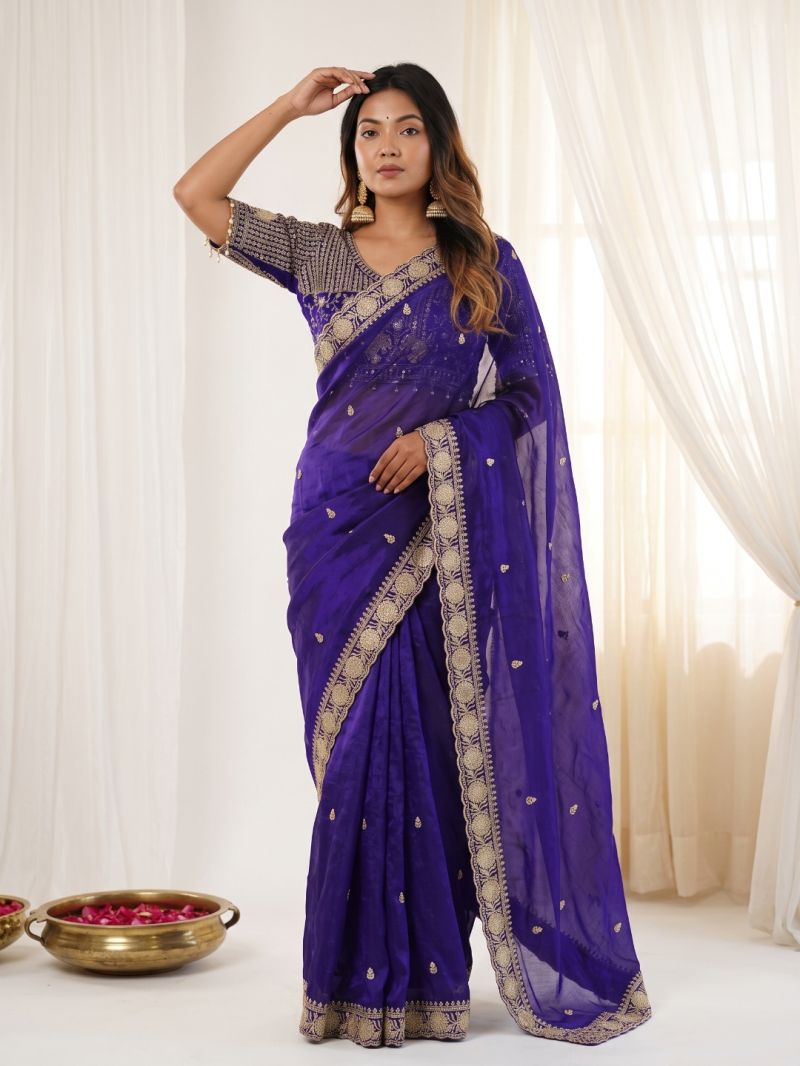 Amrah Wholesale VT 900 T Pure Fandy Satin Embroidered Saree