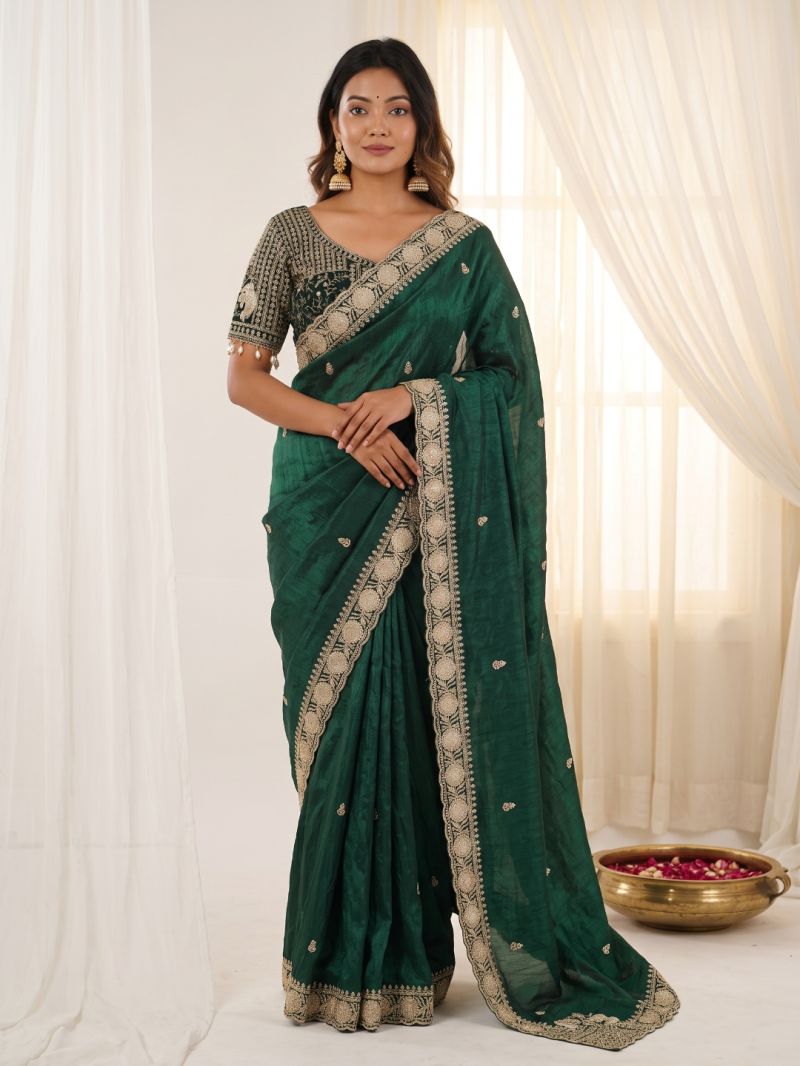 Amrah Wholesale VT 900 T Pure Fandy Satin Embroidered Saree