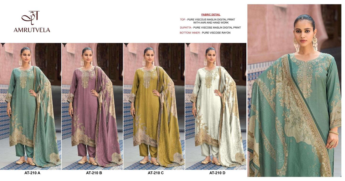 Amrutvela AT - 210 Salwar Suit Set Viscose Muslin Embroidery Wholesale - Amrah Wholesale