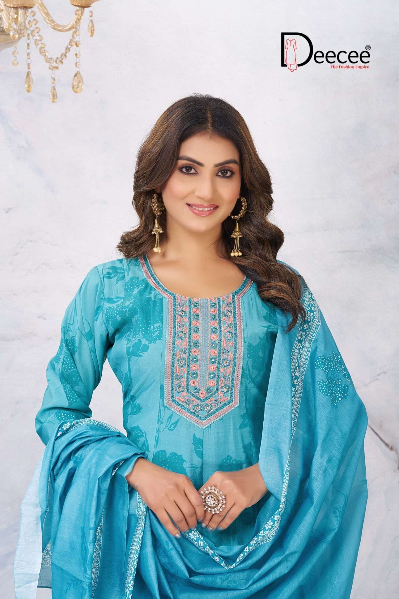 Dee Cee Aashini Roman Foil Print Anarkali Kurti Pant Dupatta Set - Amrah Wholesale