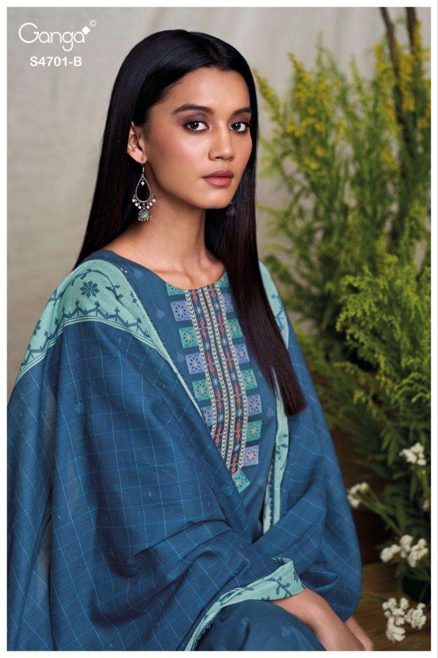 Ganga Fashion Fariyra 4701 Cotton Jacquard Dress Material - Amrah Wholesale