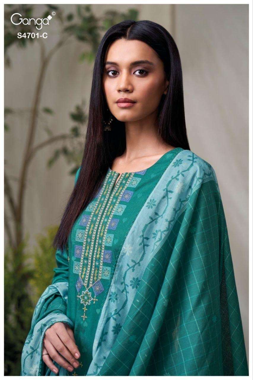 Ganga Fashion Fariyra 4701 Cotton Jacquard Dress Material - Amrah Wholesale