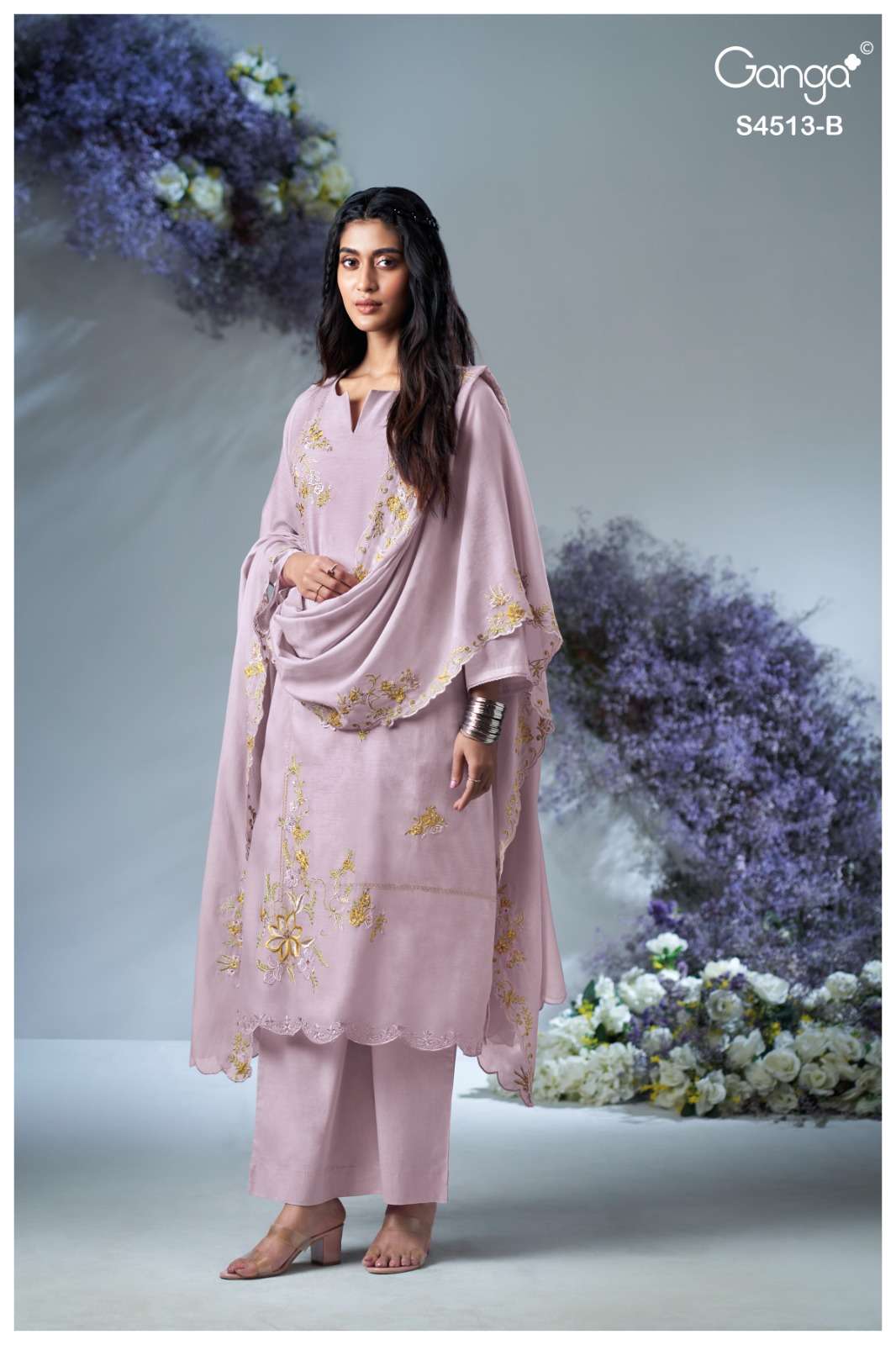 Ganga Fashion Aayra 4513 Banarasi Mul Dress Material Wholesale - Amrah Wholesale