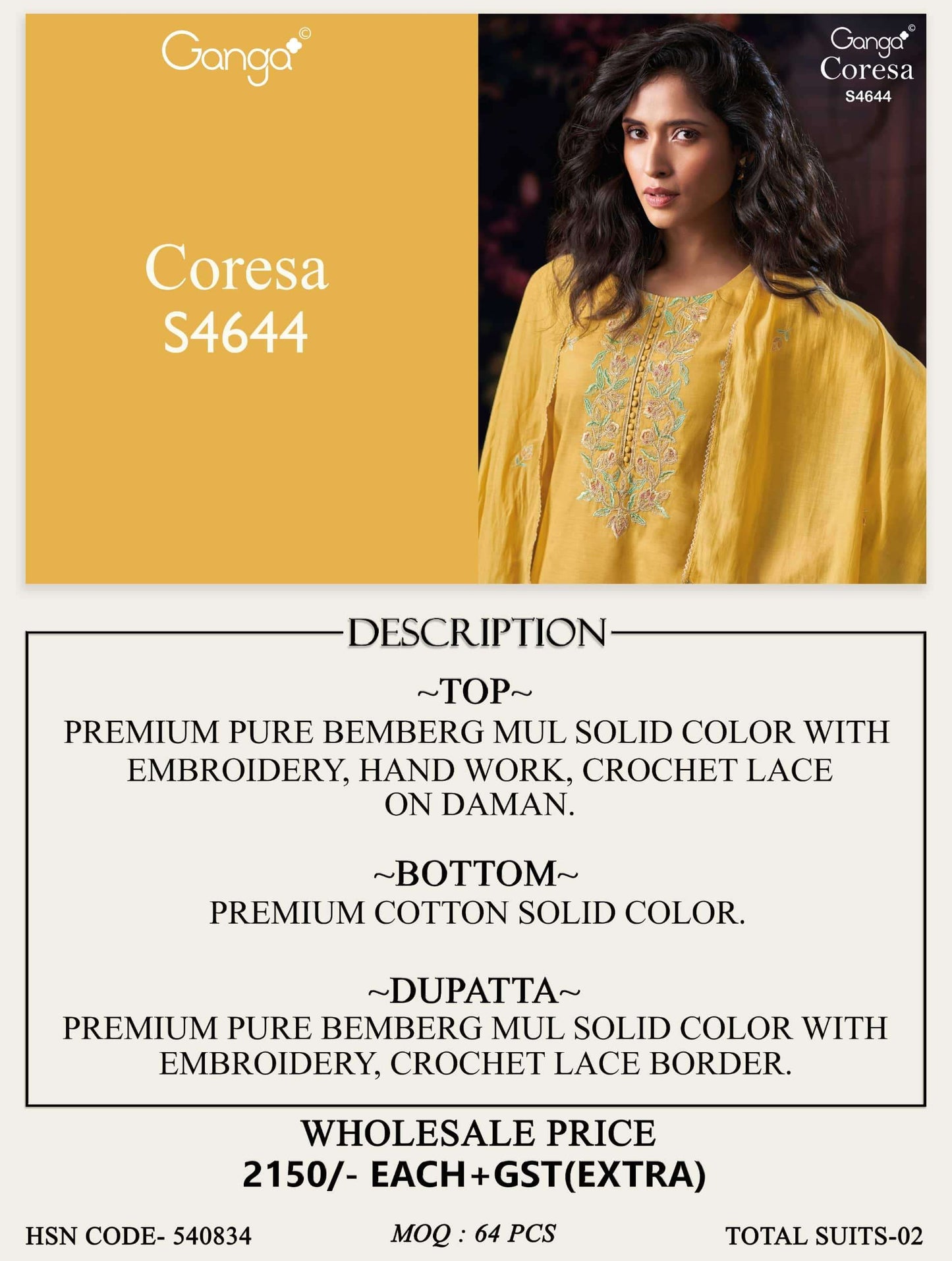Ganga Fashion Coresa 4644 Dress Material Wholesale Catalogue - Amrah Wholesale
