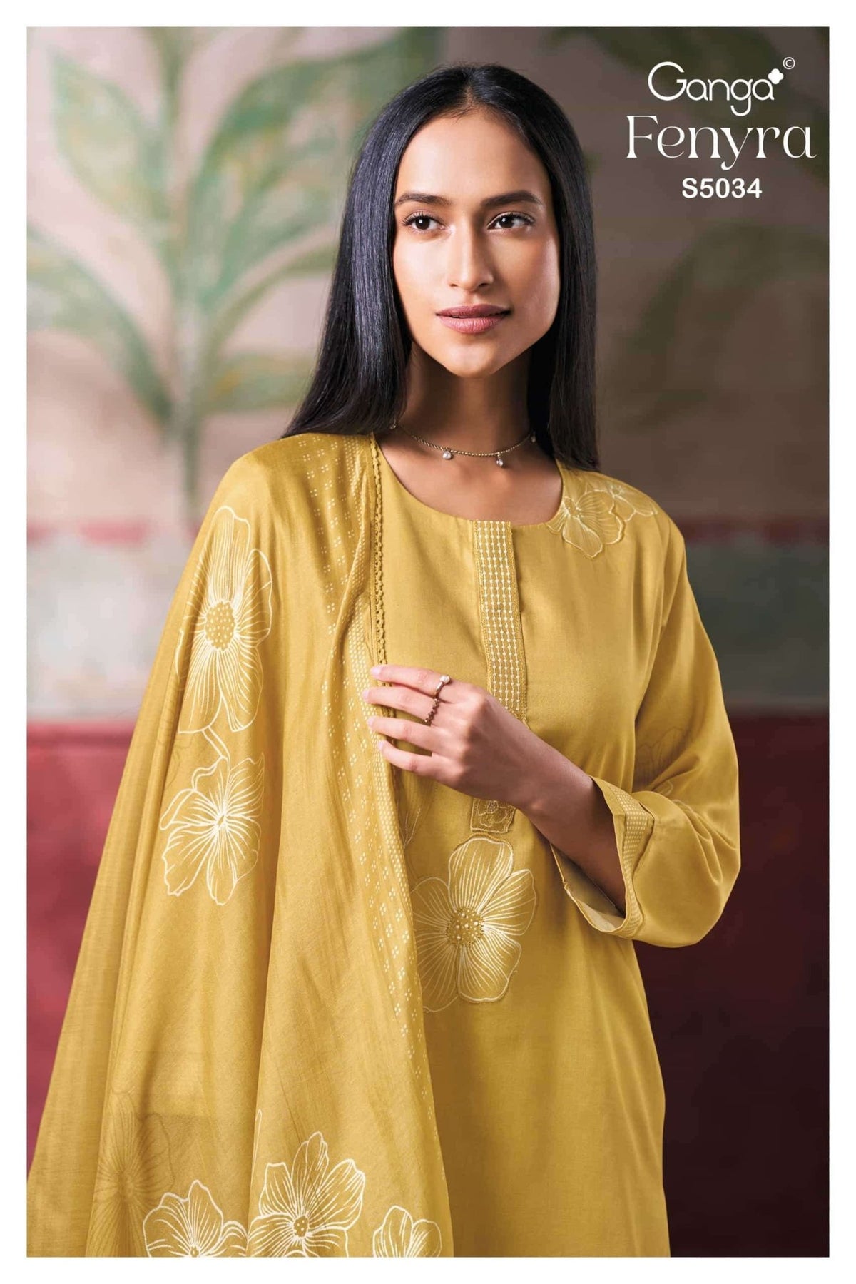 Ganga Fashion Fenyra 5034 Premium Cotton Satin Embroidered Dress Material - Amrah Wholesale