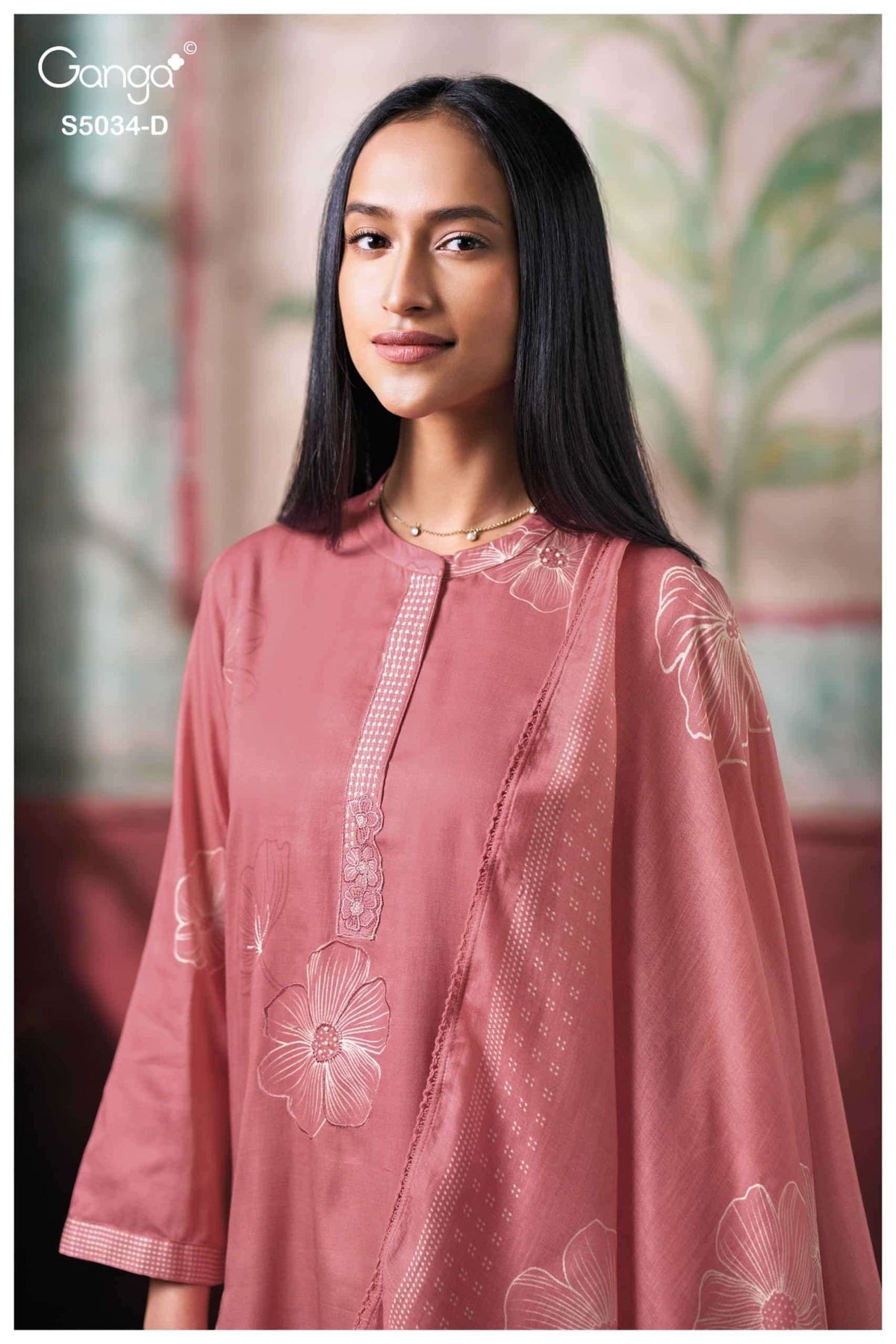 Ganga Fashion Fenyra 5034 Premium Cotton Satin Embroidered Dress Material - Amrah Wholesale