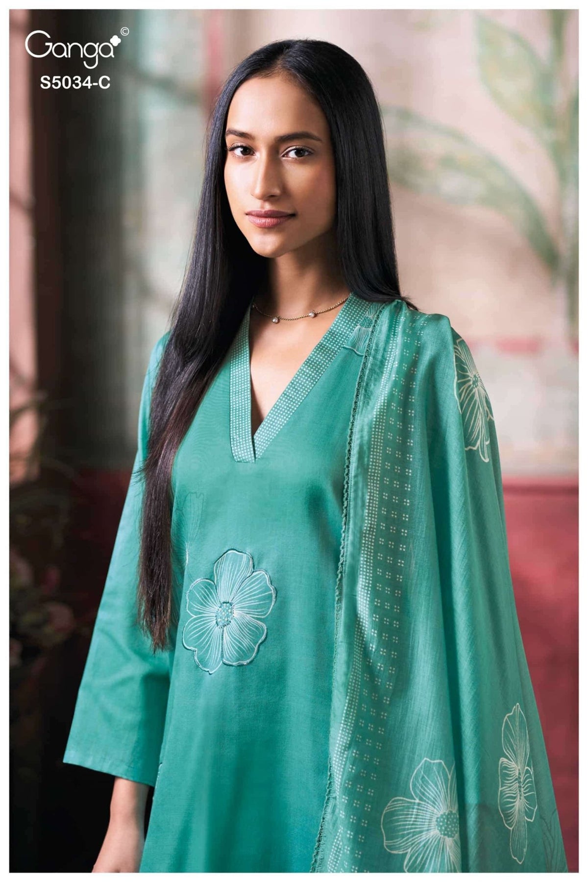 Ganga Fashion Fenyra 5034 Premium Cotton Satin Embroidered Dress Material - Amrah Wholesale