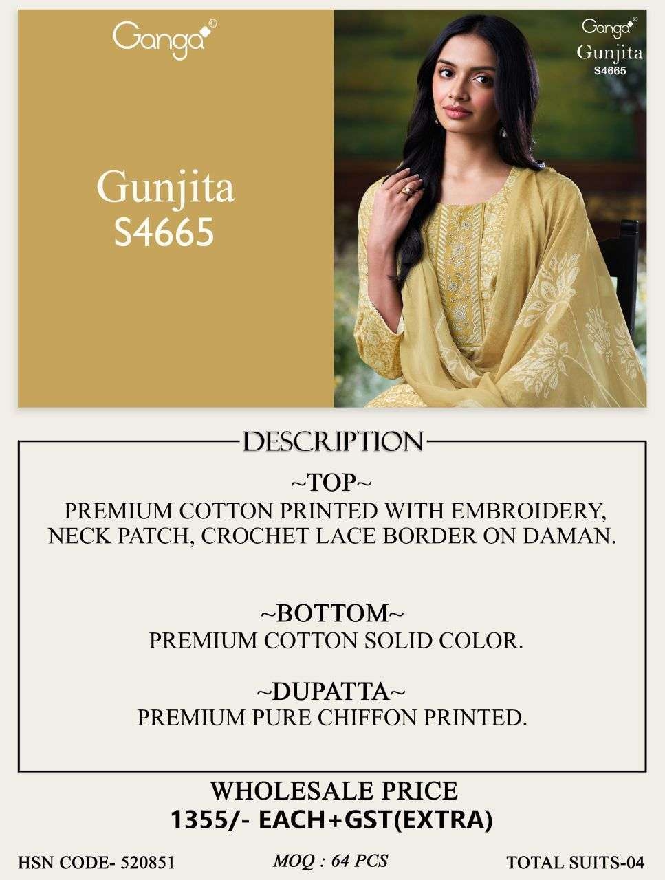 Ganga Fashion Gunjita 4665 Dress Material Wholesale Catalogue