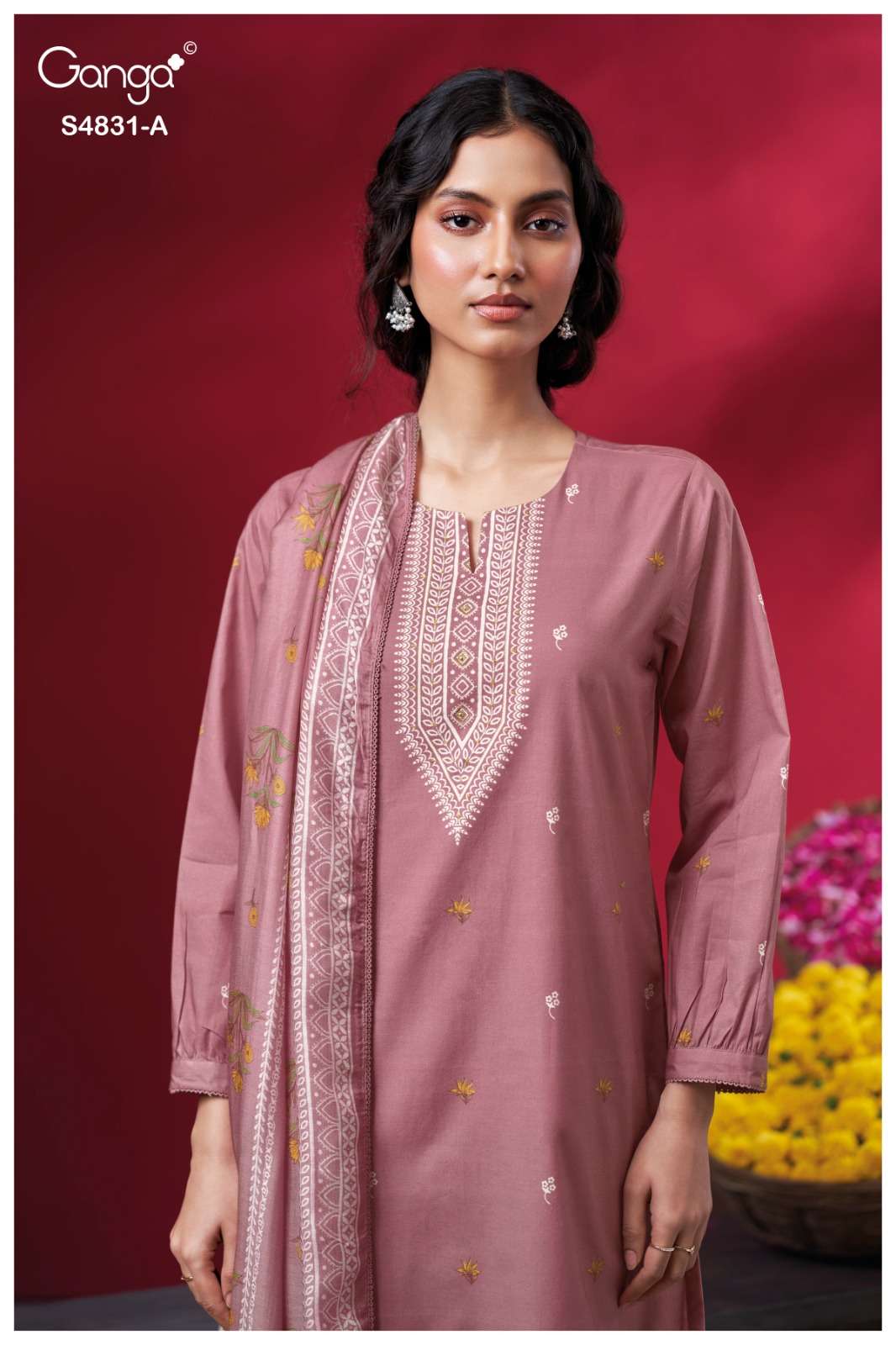 Ganga Fashion Iramika 4831 Premium Cotton Embroidered Dress Material - Amrah Wholesale