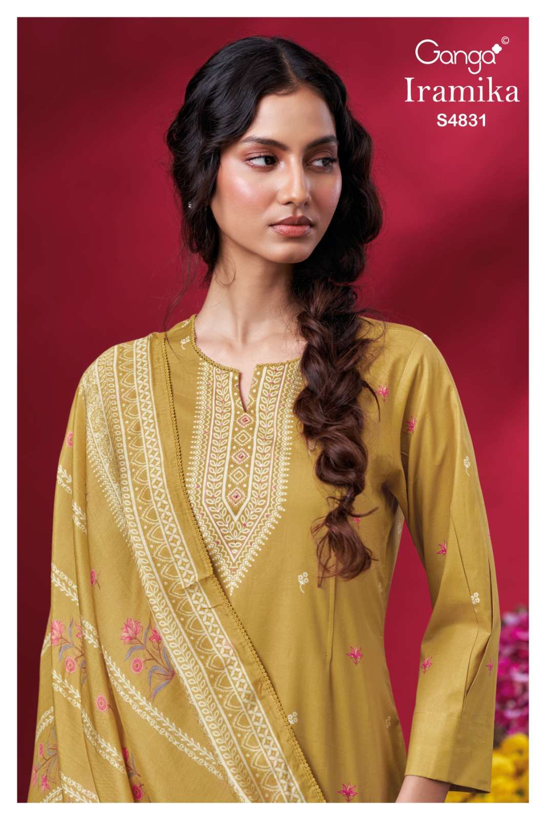 Ganga Fashion Iramika 4831 Premium Cotton Embroidered Dress Material - Amrah Wholesale