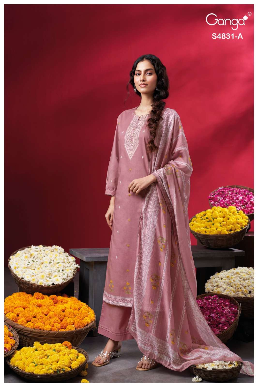 Ganga Fashion Iramika 4831 Premium Cotton Embroidered Dress Material - Amrah Wholesale