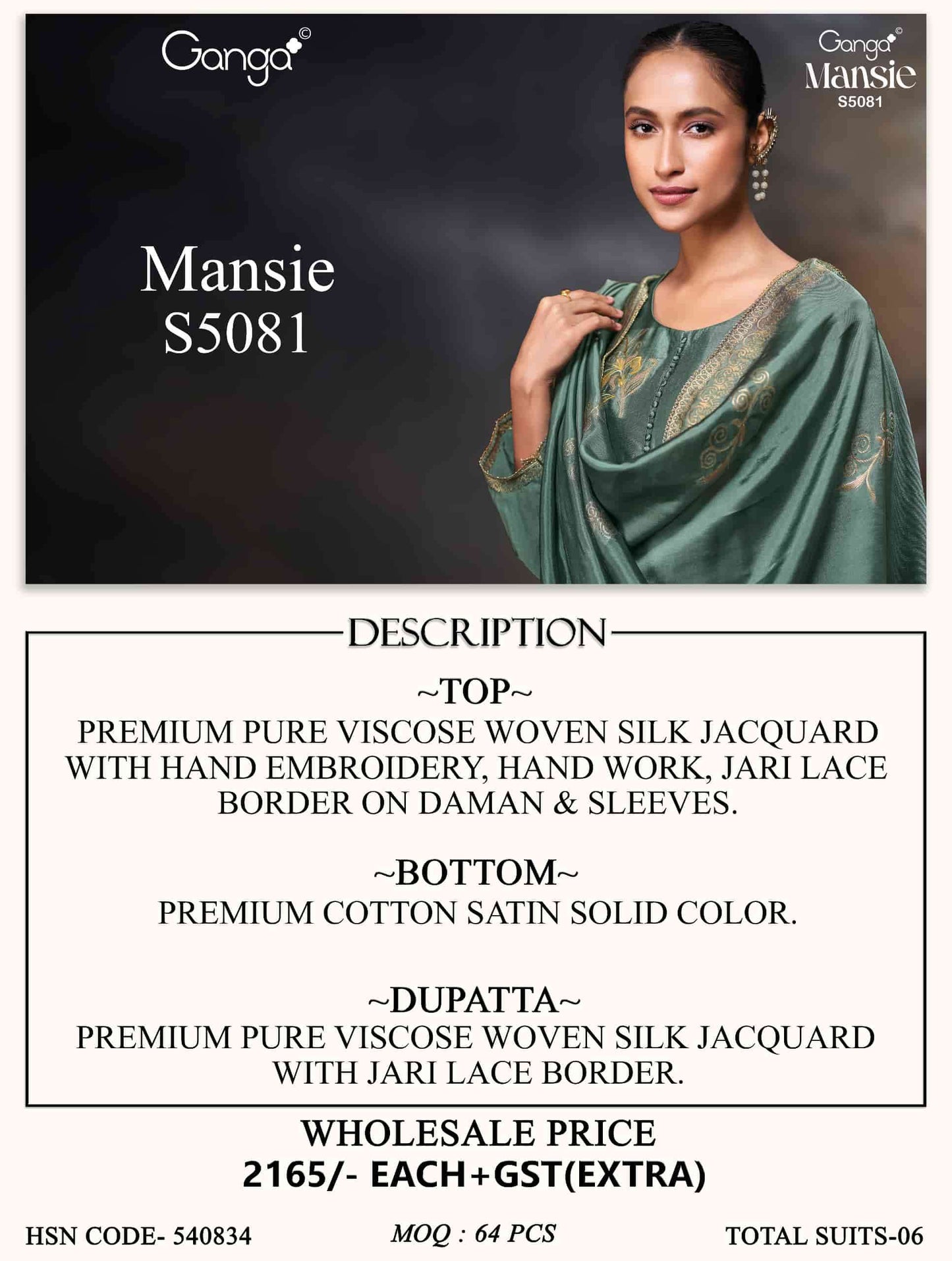 Ganga Fashion Mansie 5081 Premium Jacquard Silk Embroidered Pakistani Suit