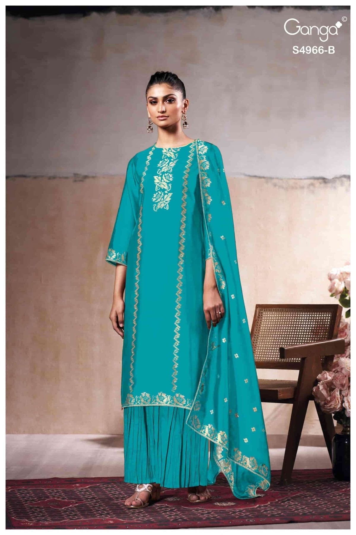 Ganga Fashion Nivora 4966 Premium Woven Silk Jacquard Designer Dress Material - Amrah Wholesale