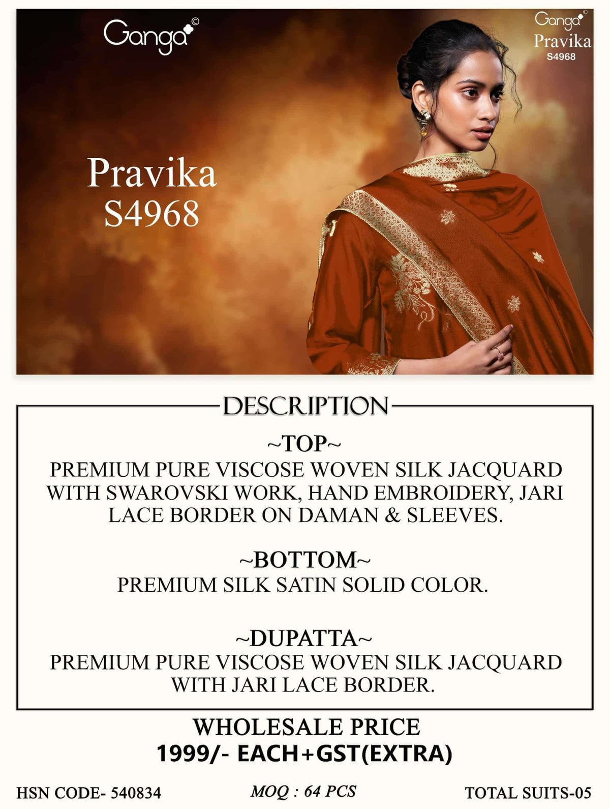 Ganga Fashion Pravika 4968 Premium Woven Silk Jacquard Dress Material - Amrah Wholesale