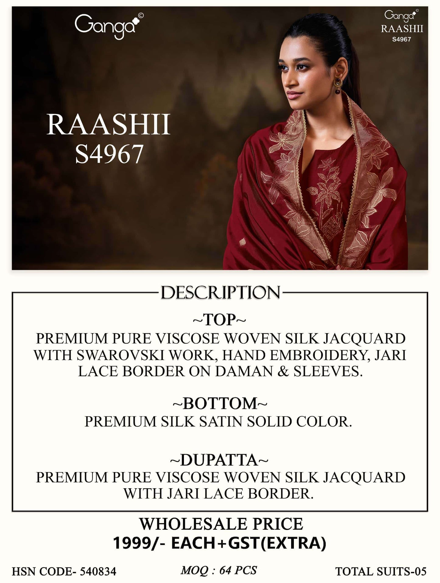 Ganga Fashion Raashii 4967 Premium Woven Silk Dress Material Wholesale Price