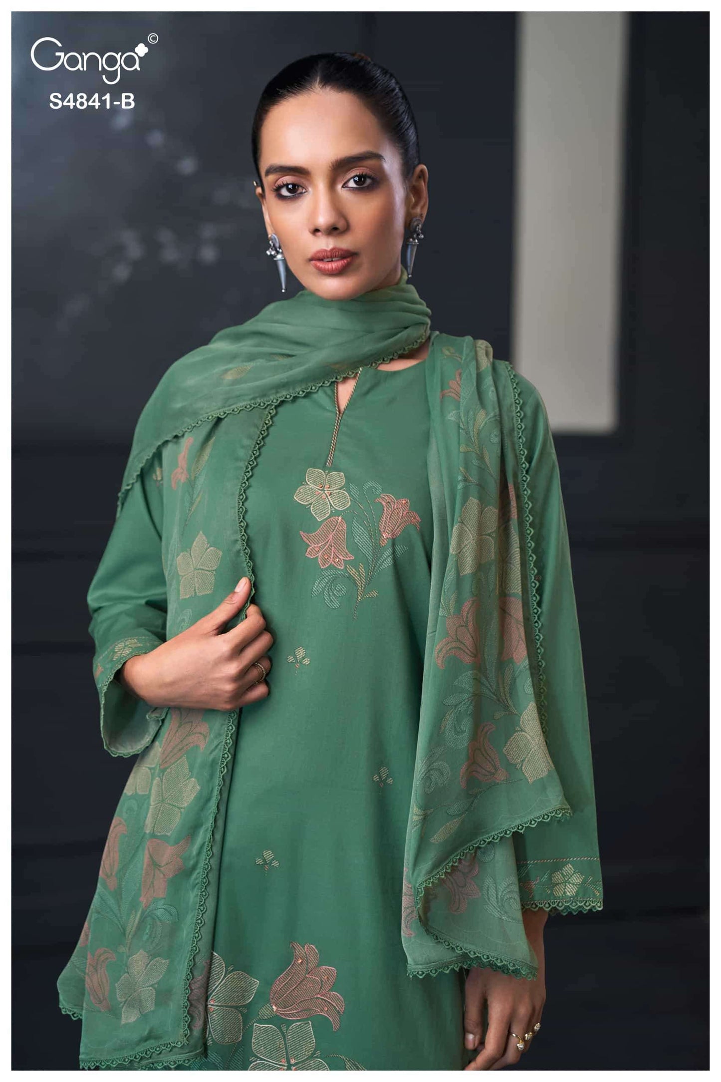 Ganga Fashion Taniri 4841 Premium Cotton Hand Embroidered Dress Material